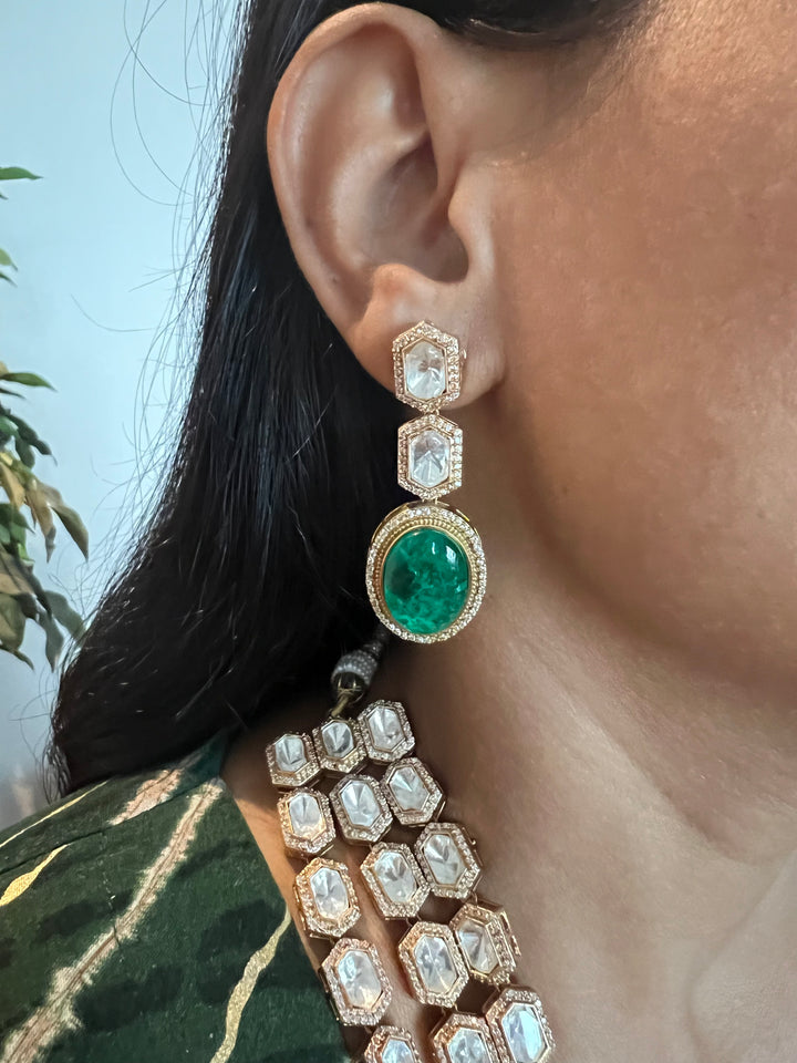 Three-Layered Kundan Necklace with Earrings