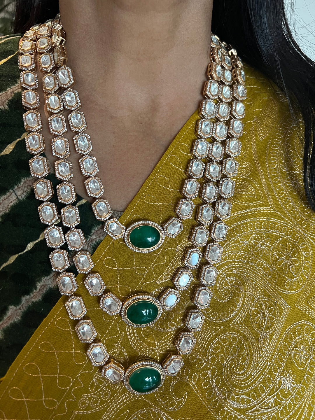 Three-Layered Kundan Necklace with Earrings