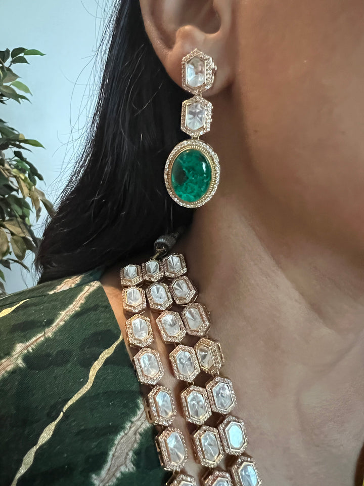 Three-Layered Kundan Necklace with Earrings