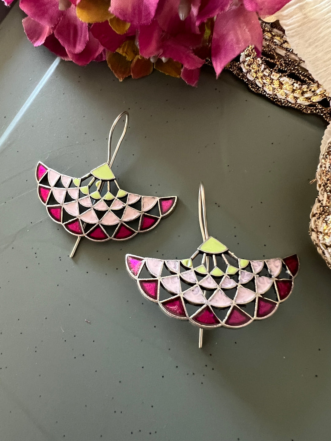 Enamelled Brass Earrings