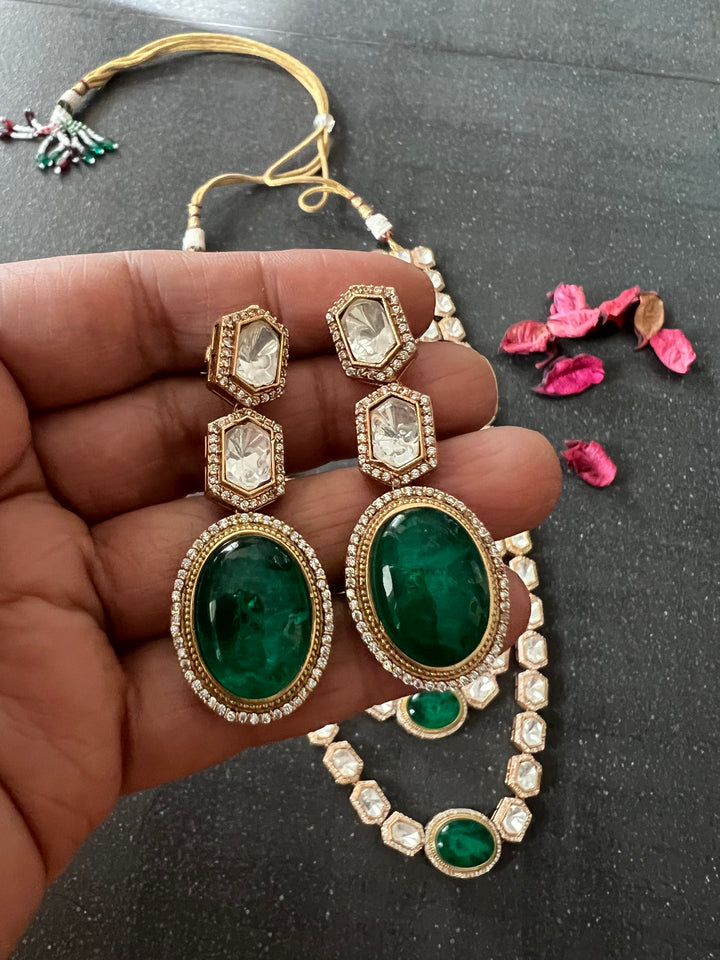 Three-Layered Kundan Necklace with Earrings