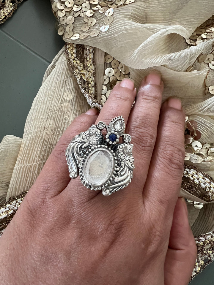 Twin Peacock 925 Silver Ring | SHIVKA