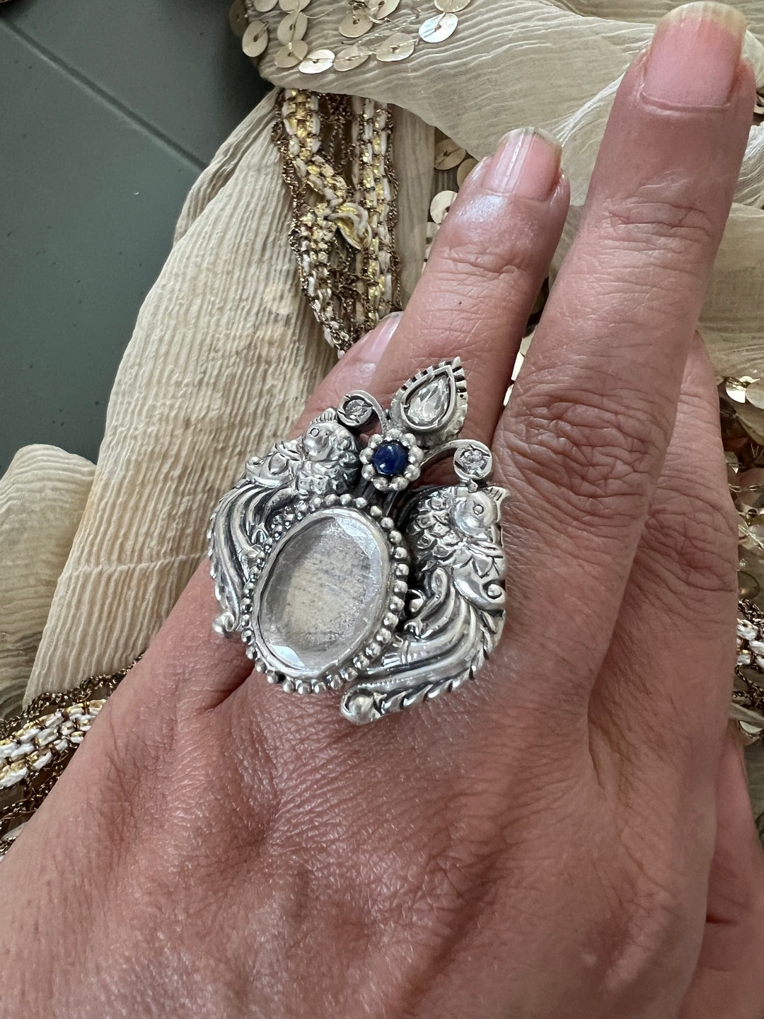 Twin Peacock 925 Silver Ring | SHIVKA