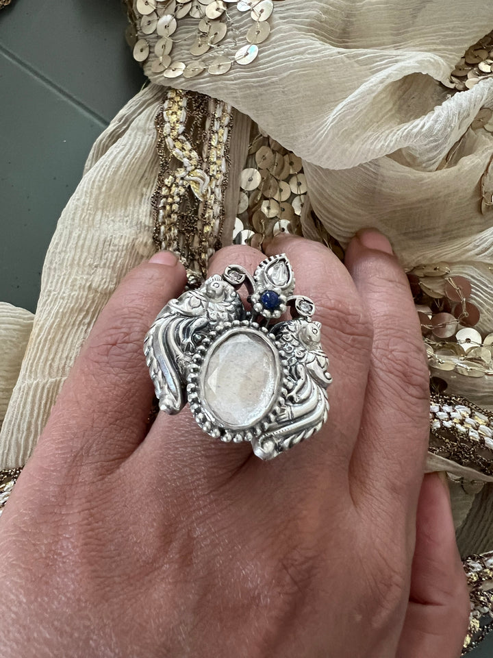 Twin Peacock 925 Silver Ring | SHIVKA