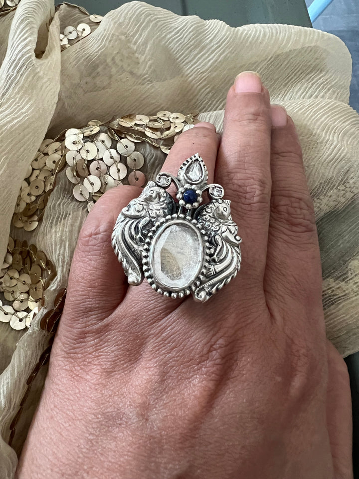 Twin Peacock 925 Silver Ring | SHIVKA