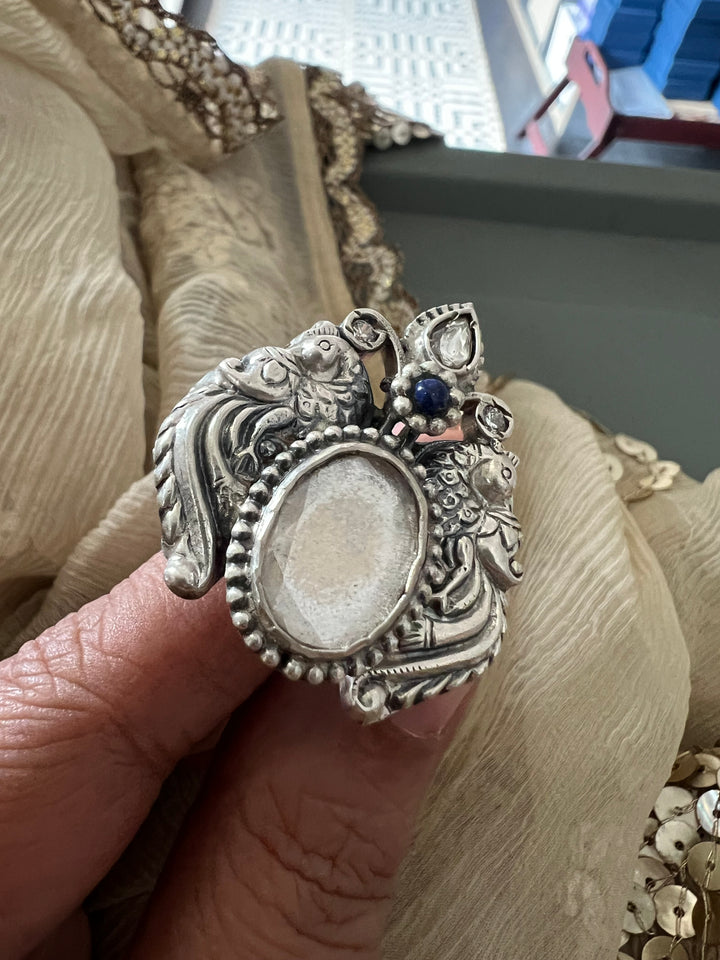 Twin Peacock 925 Silver Ring | SHIVKA