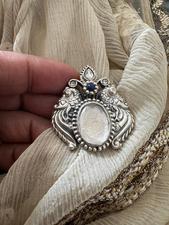 Twin Peacock 925 Silver Ring | SHIVKA