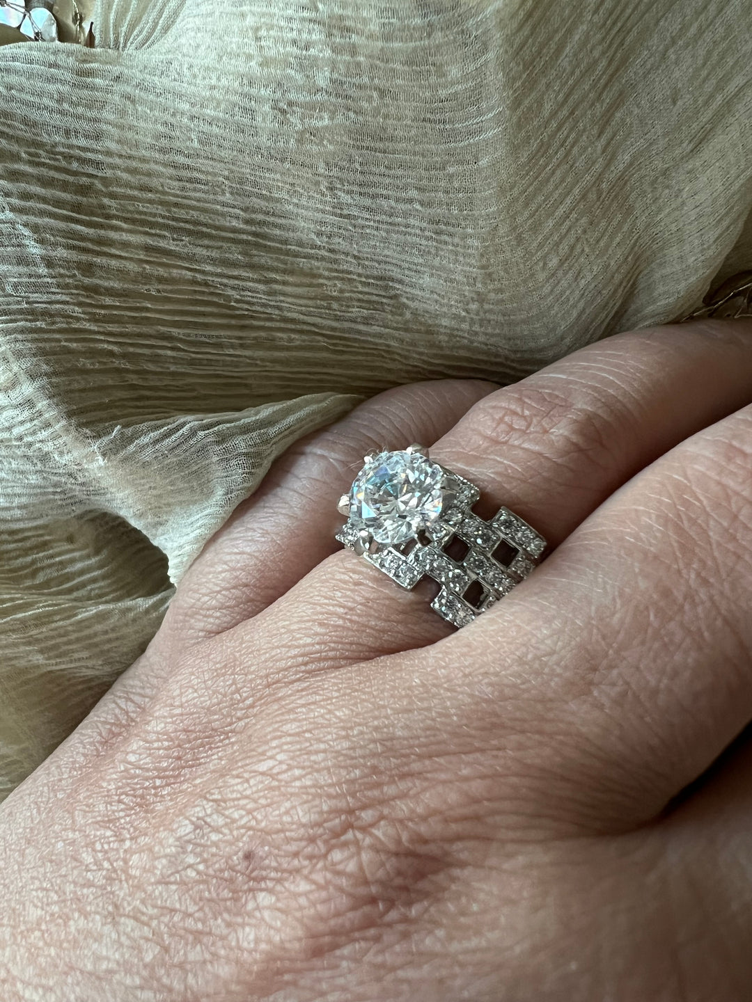 Ethereal Sparkle: Solitaire Ring with Austrian Crystals and Sterling Silver