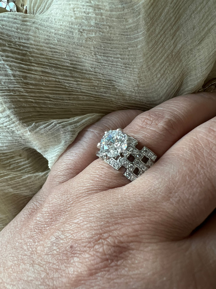 Ethereal Sparkle: Solitaire Ring with Austrian Crystals and Sterling Silver