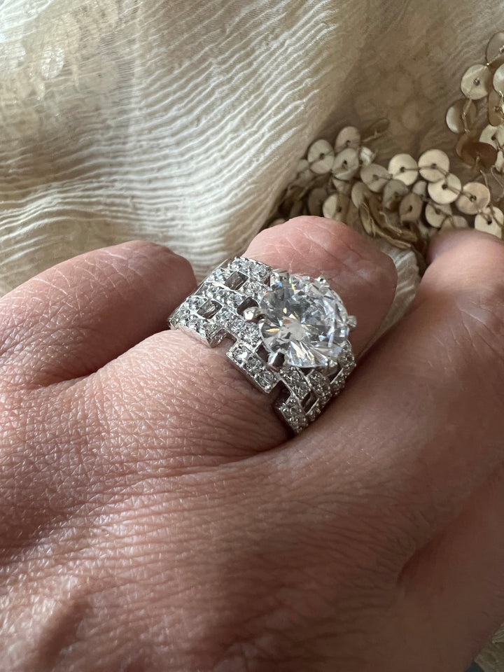 Ethereal Sparkle: Solitaire Ring with Austrian Crystals and Sterling Silver