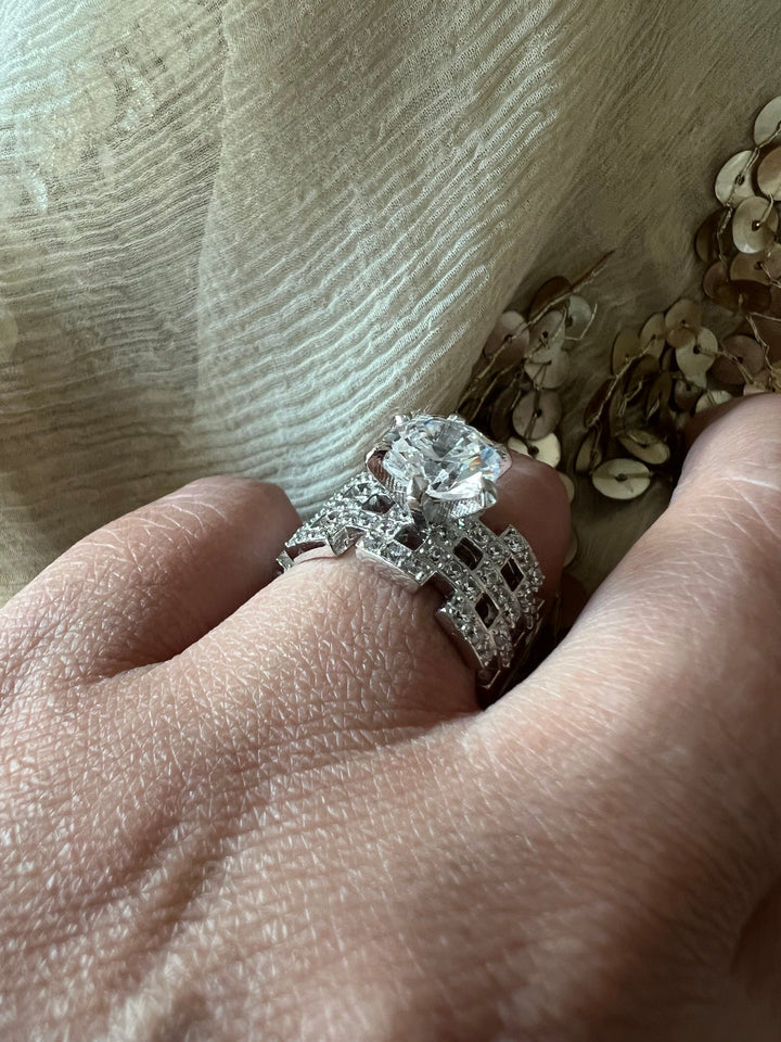 Ethereal Sparkle: Solitaire Ring with Austrian Crystals and Sterling Silver