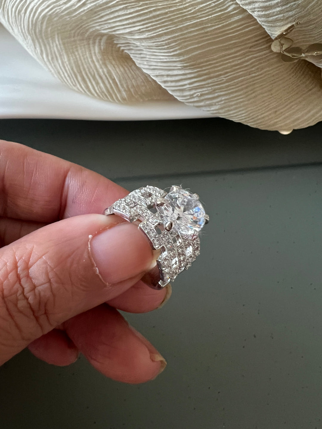 Ethereal Sparkle: Solitaire Ring with Austrian Crystals and Sterling Silver