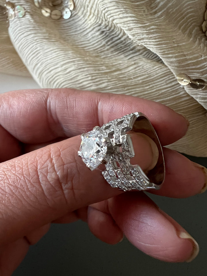 Ethereal Sparkle: Solitaire Ring with Austrian Crystals and Sterling Silver