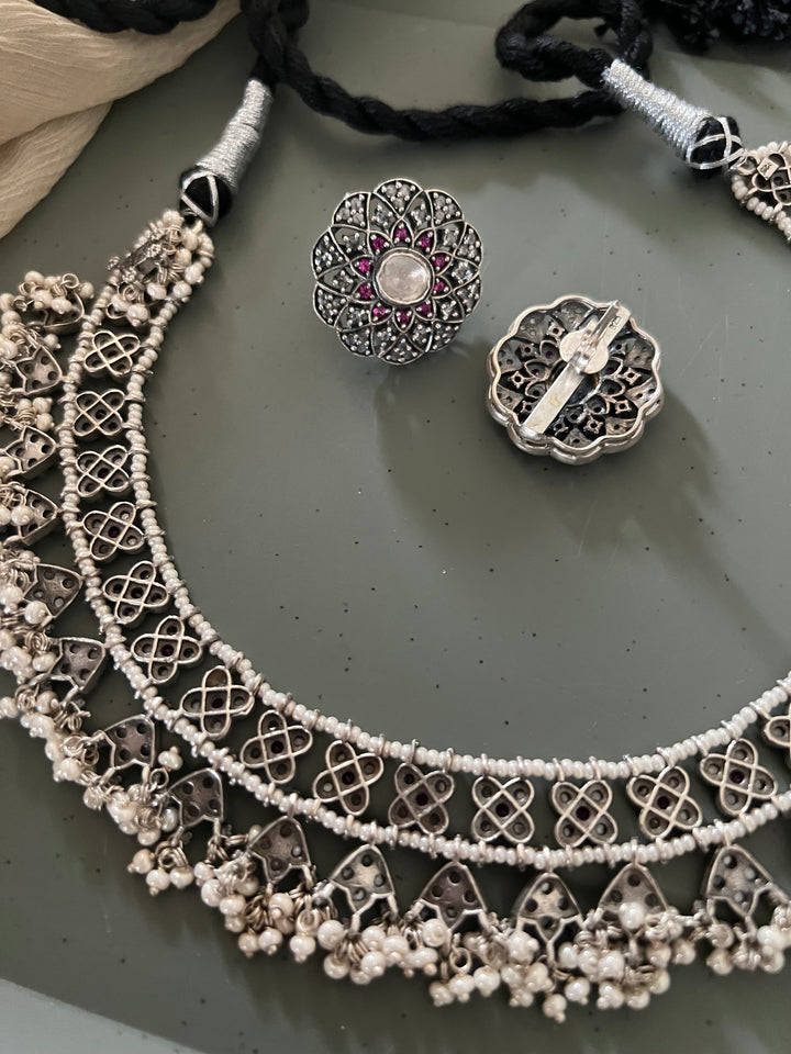 Elegant 925 Silver CZ Pearl Set | SHIVKA