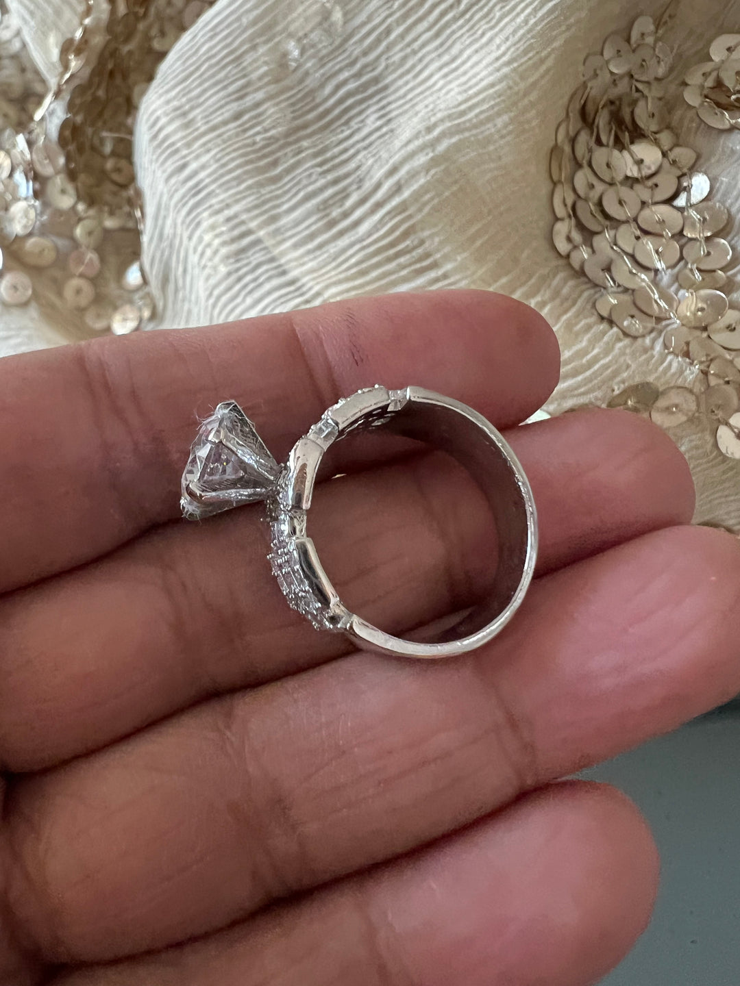 Ethereal Sparkle: Solitaire Ring with Austrian Crystals and Sterling Silver