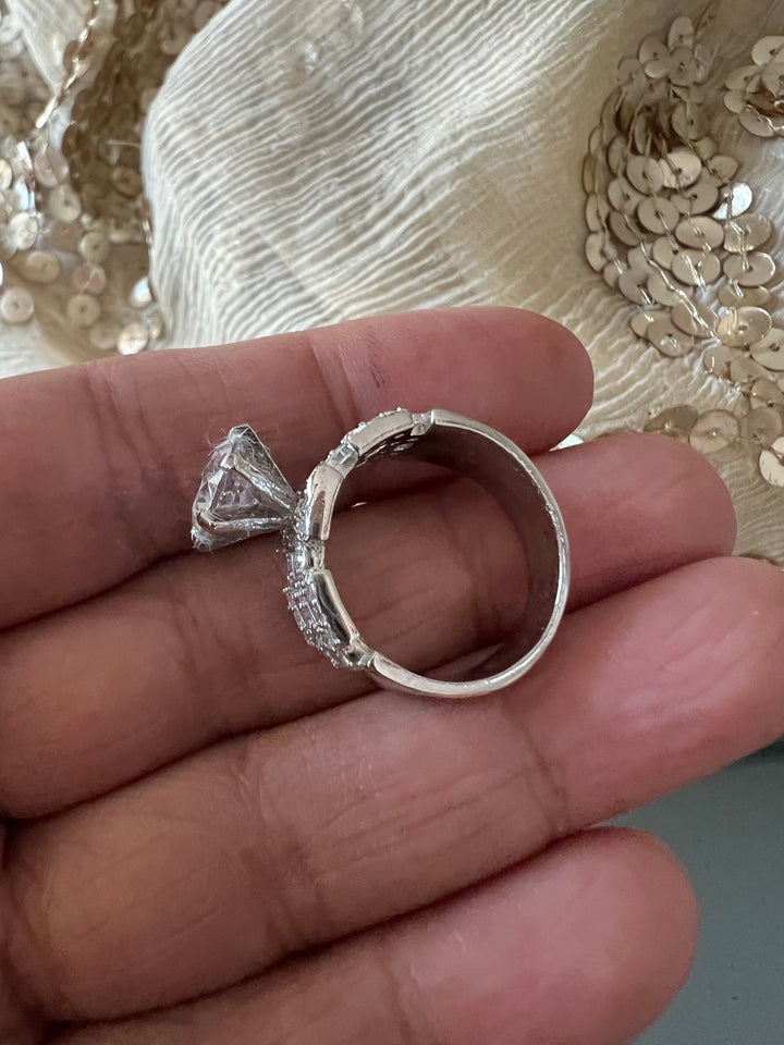 Ethereal Sparkle: Solitaire Ring with Austrian Crystals and Sterling Silver