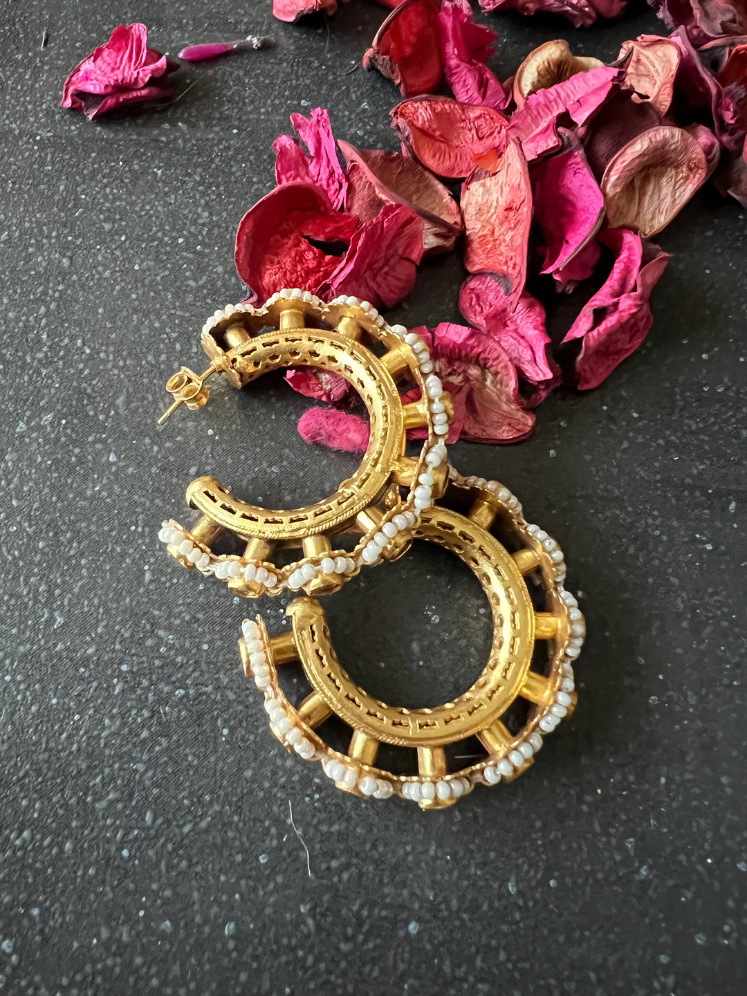 Designer Pure 925 Silver Pearl Hoop Earrings