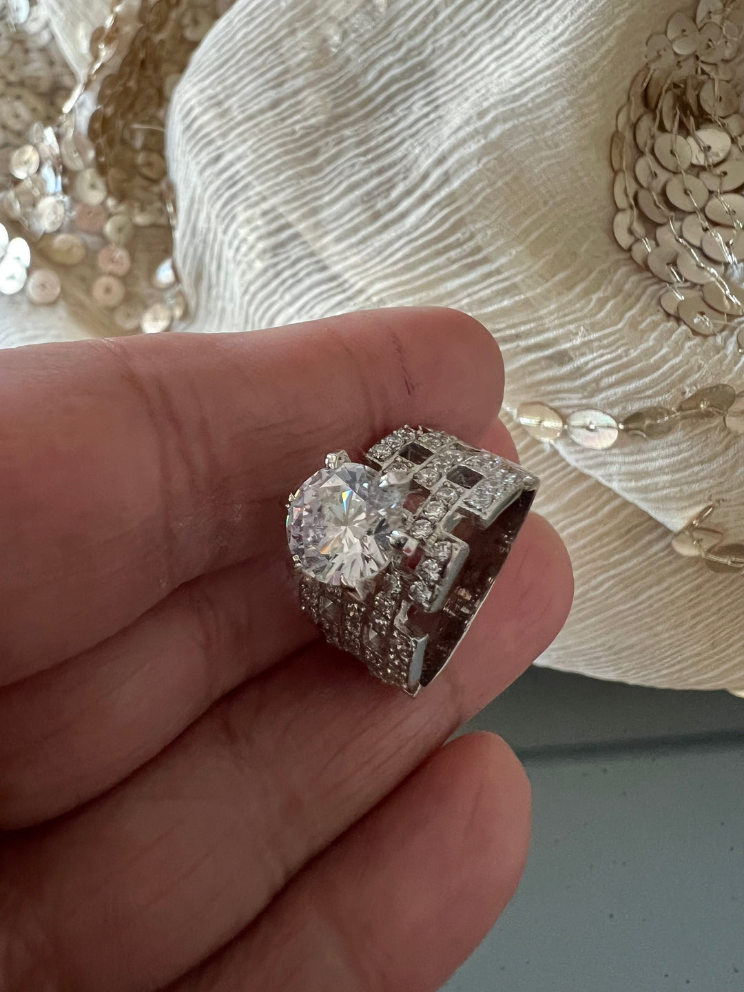 Ethereal Sparkle: Solitaire Ring with Austrian Crystals and Sterling Silver