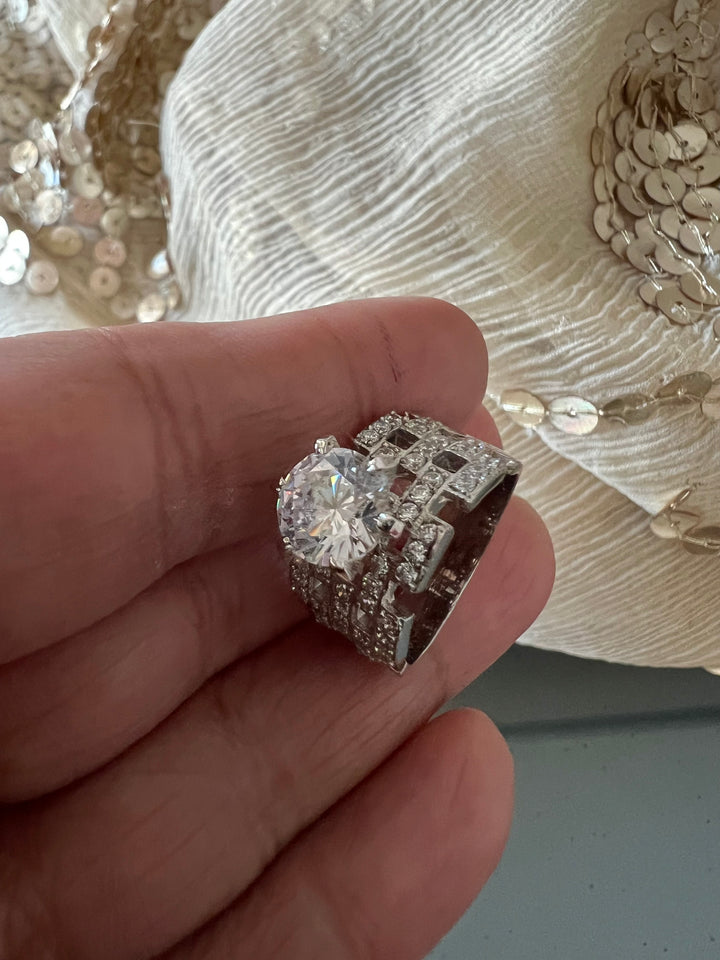 Ethereal Sparkle: Solitaire Ring with Austrian Crystals and Sterling Silver