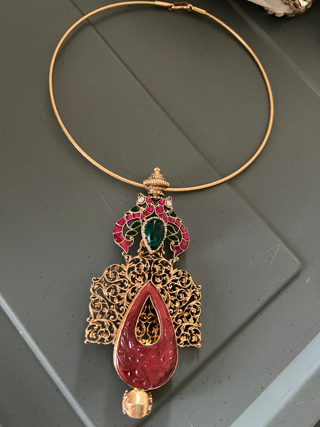 Twin Peacock 925 Silver Hasli with Pendant | SHIVKA