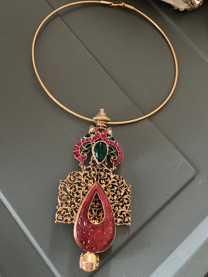 Twin Peacock 925 Silver Hasli with Pendant | SHIVKA