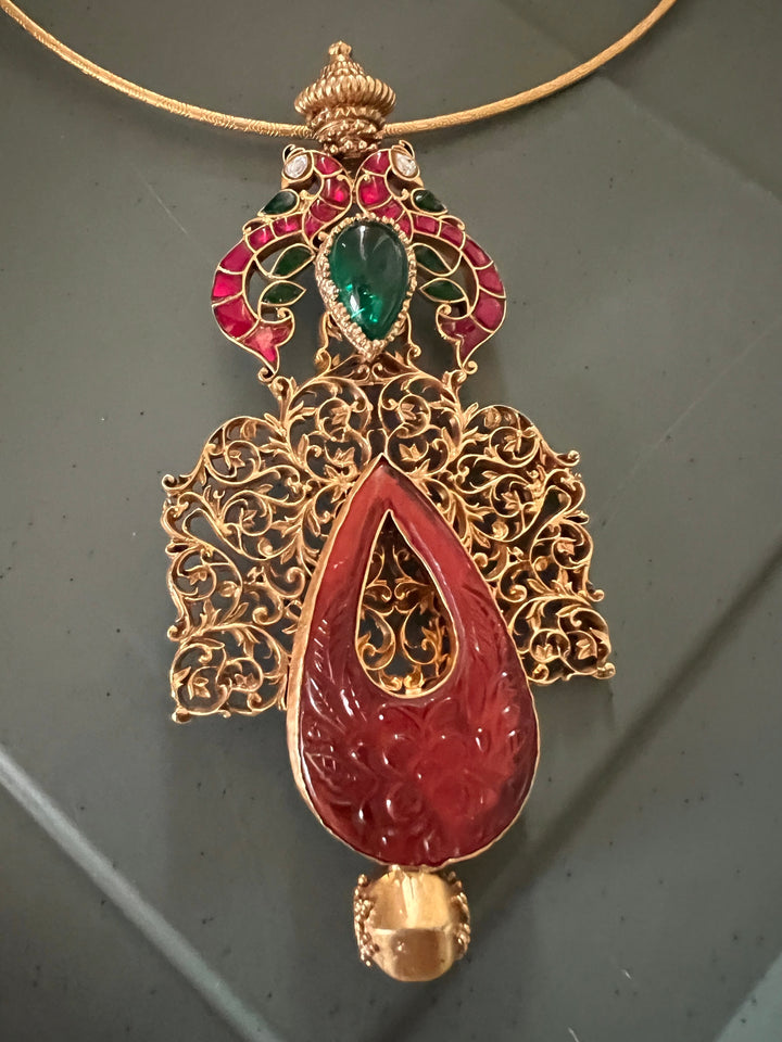 Twin Peacock 925 Silver Hasli with Pendant | SHIVKA