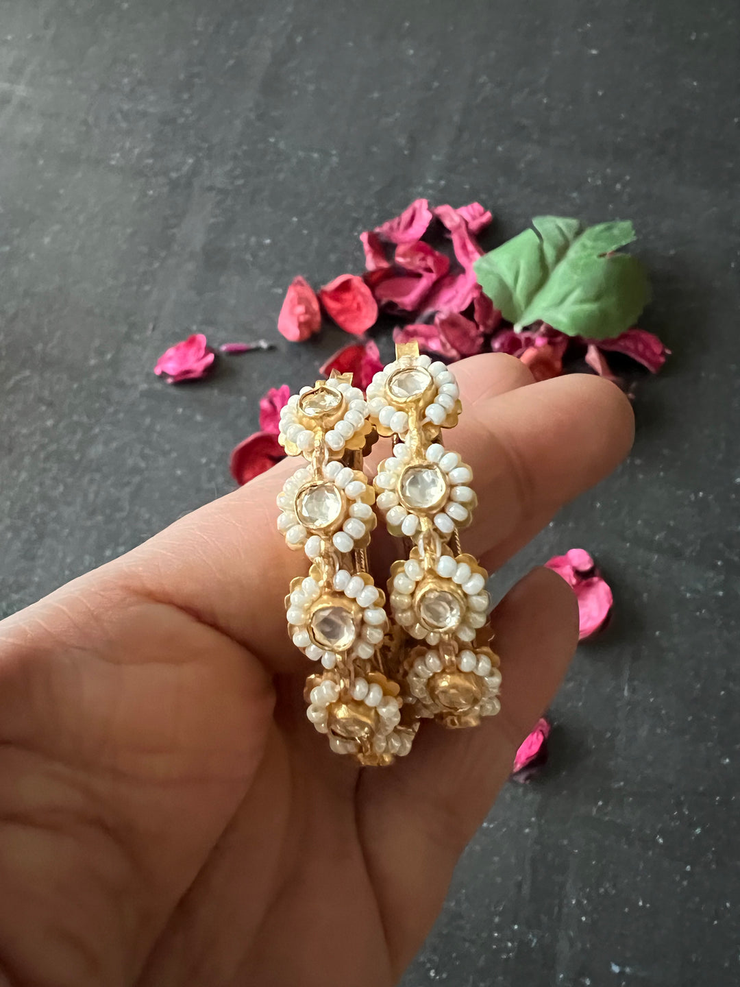 Designer Pure 925 Silver Pearl Hoop Earrings