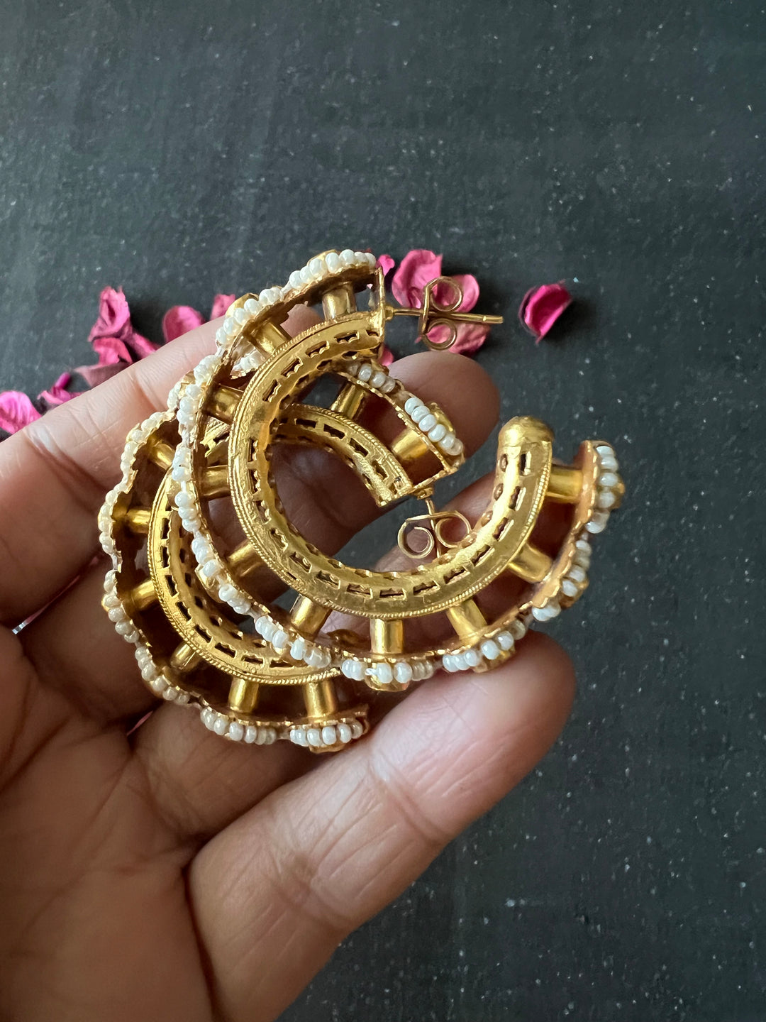 Designer Pure 925 Silver Pearl Hoop Earrings