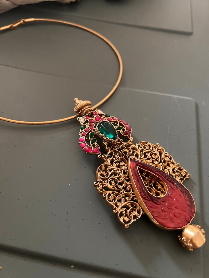 Twin Peacock 925 Silver Hasli with Pendant | SHIVKA