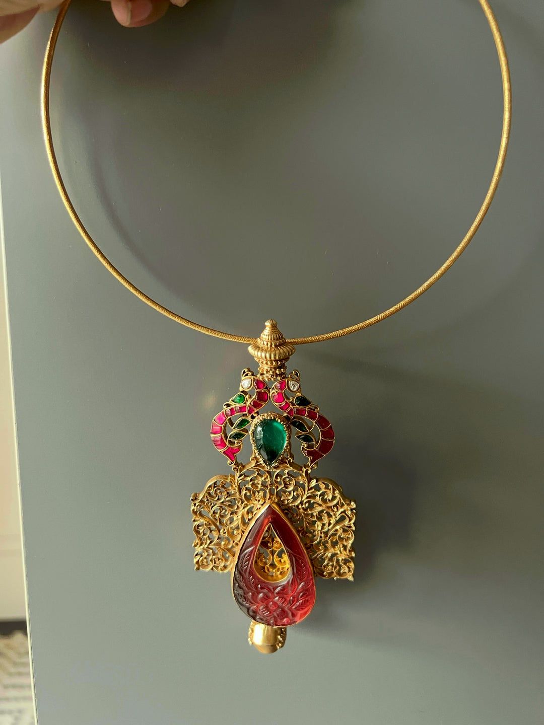 Twin Peacock 925 Silver Hasli with Pendant | SHIVKA