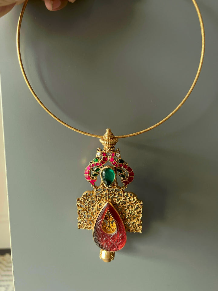 Twin Peacock 925 Silver Hasli with Pendant | SHIVKA