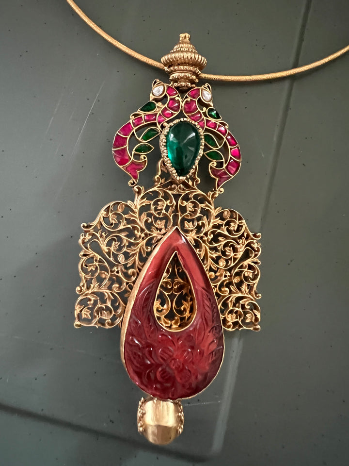 Twin Peacock 925 Silver Hasli with Pendant | SHIVKA