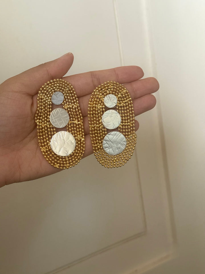 Handmade Statement Brass Earrings | SHIVKA | 7x4 cm | 34g Pair | Push Back | Bold Gift Jewelry