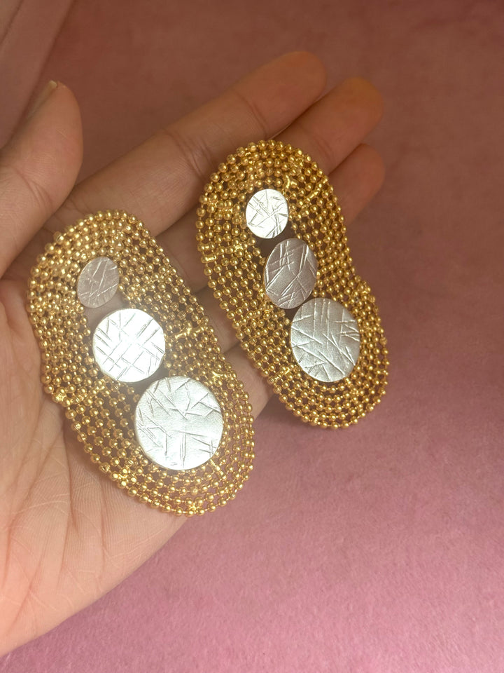 Handmade Statement Brass Earrings | SHIVKA | 7x4 cm | 34g Pair | Push Back | Bold Gift Jewelry