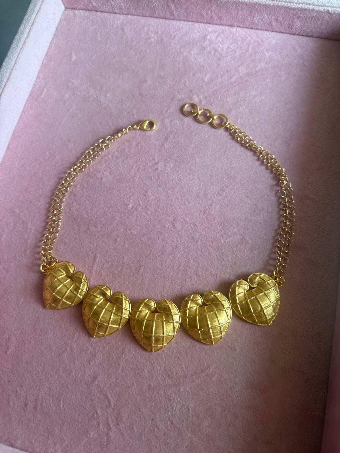 Handmade Heart Statement Choker Necklace | Gold Polish Brass Adjustable Lobster Claw Jewelry