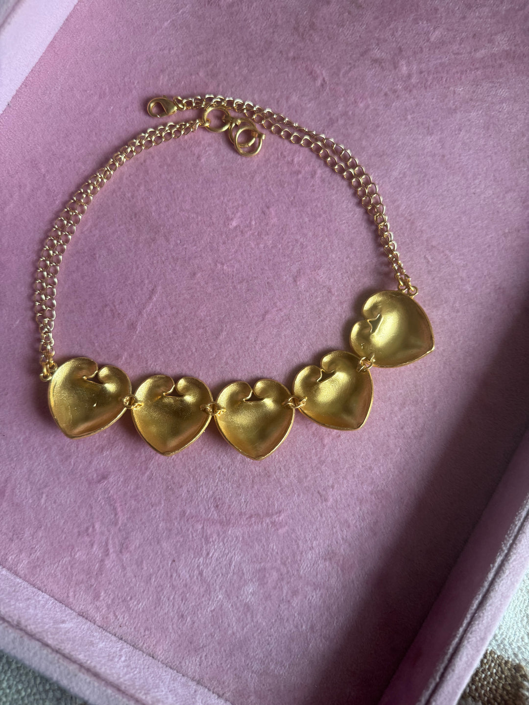 Handmade Heart Statement Choker Necklace | Gold Polish Brass Adjustable Lobster Claw Jewelry
