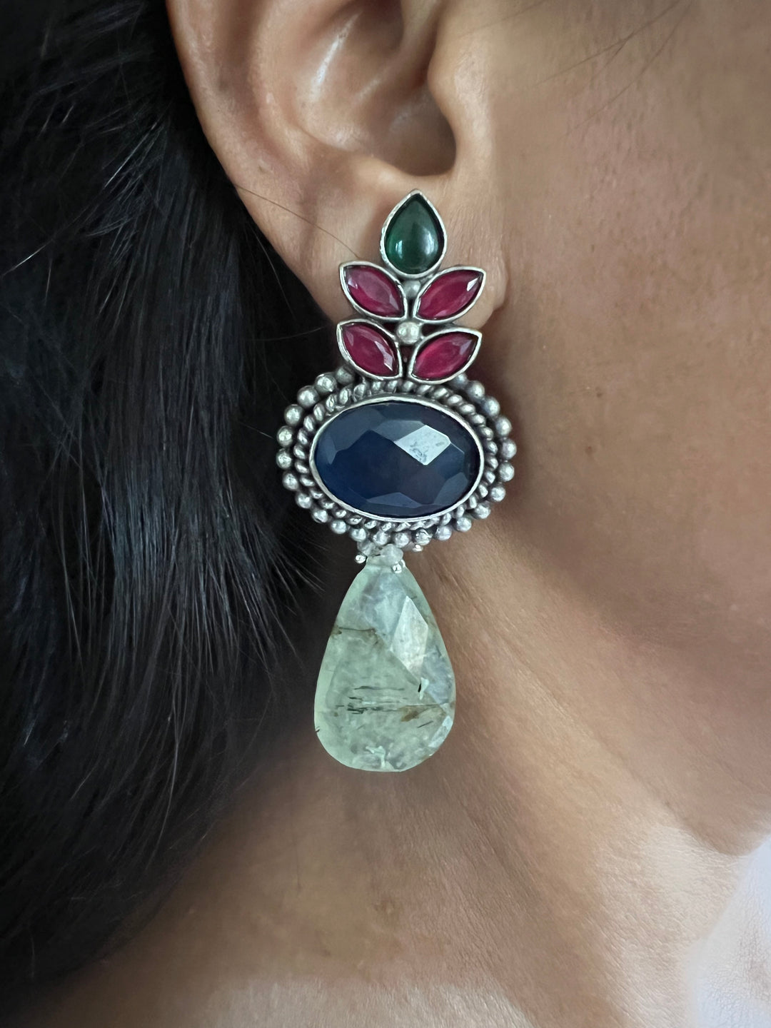 Natural Prehnite Drop Antique Earrings