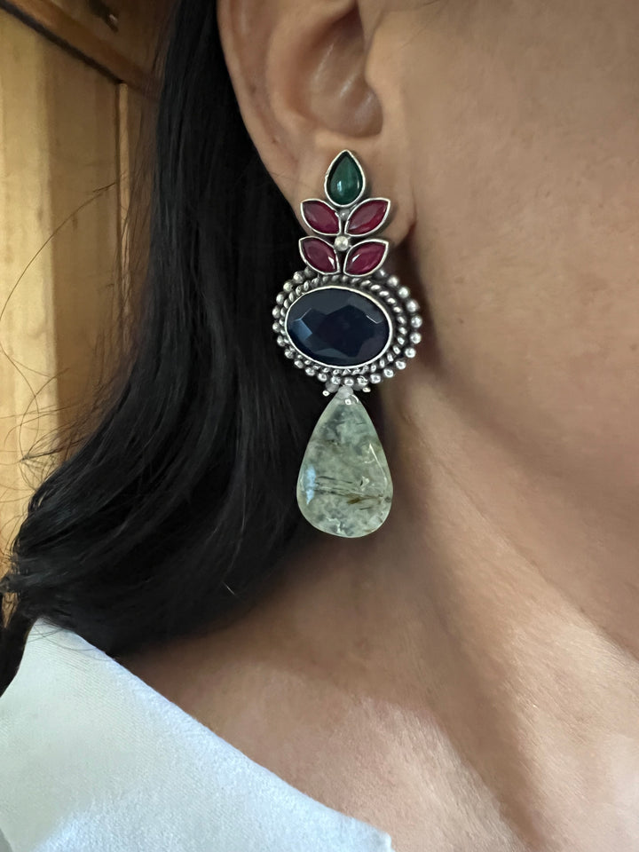 Natural Prehnite Drop Antique Earrings