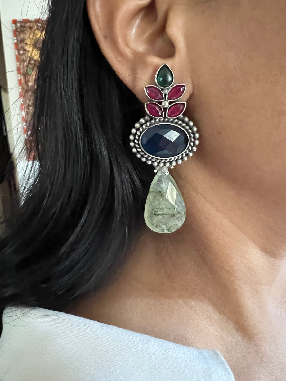 Natural Prehnite Drop Antique Earrings