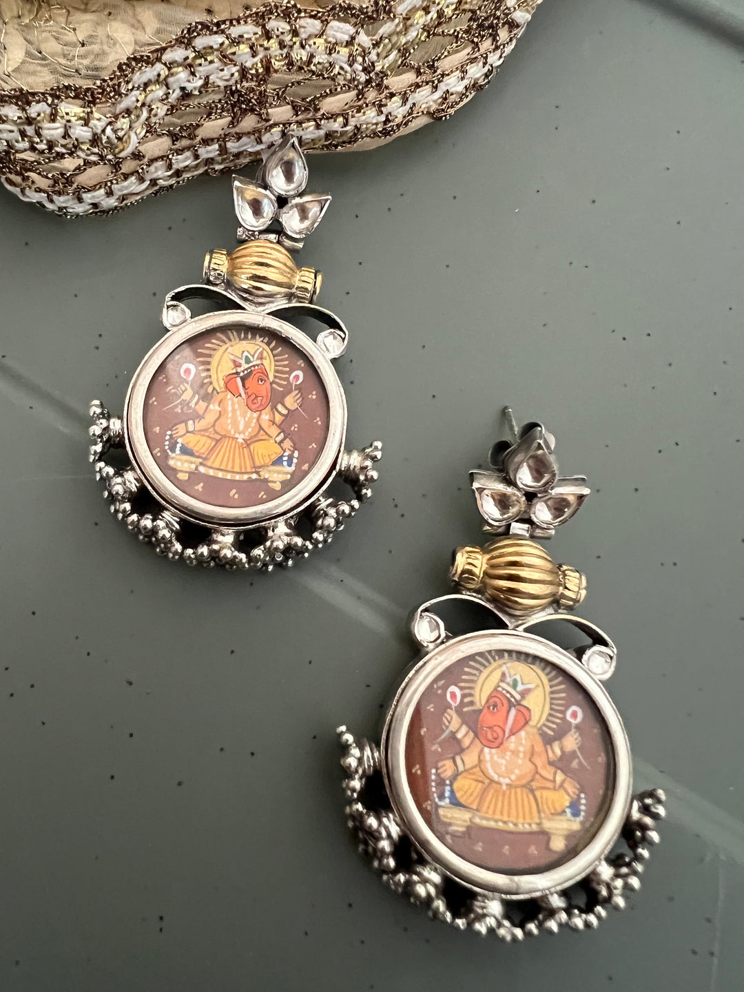 925 Silver Hand Painted Ganesha Earrings | SHIVKA