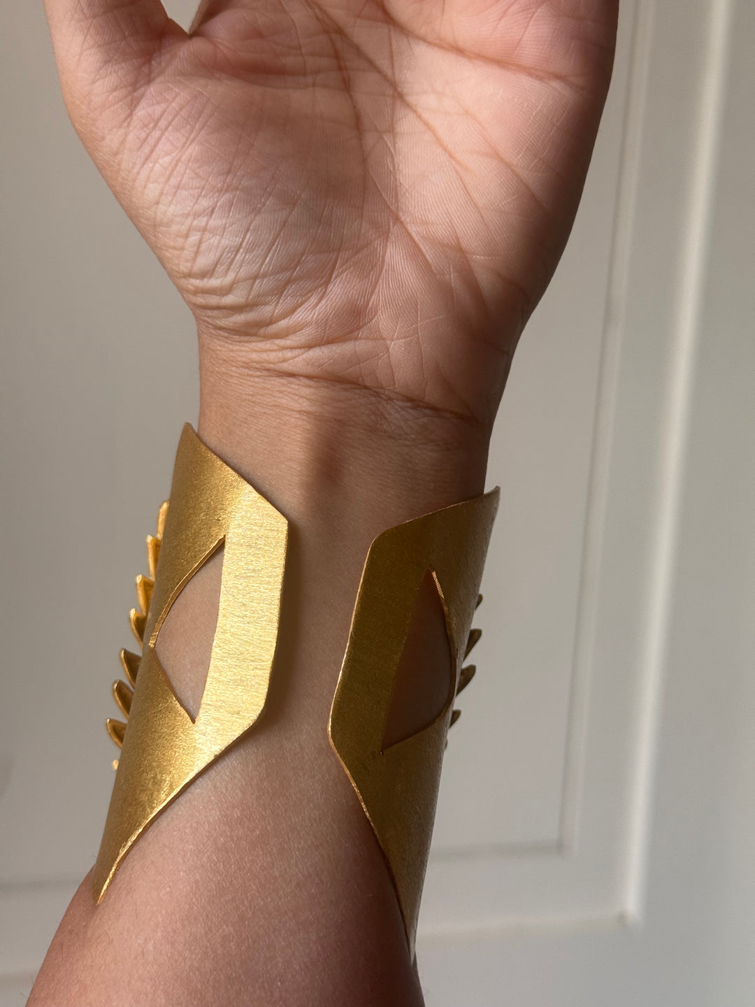 Handmade Phoenix Statement Open Cuff | Textured Gold Polish Brass Free Size Bracelet