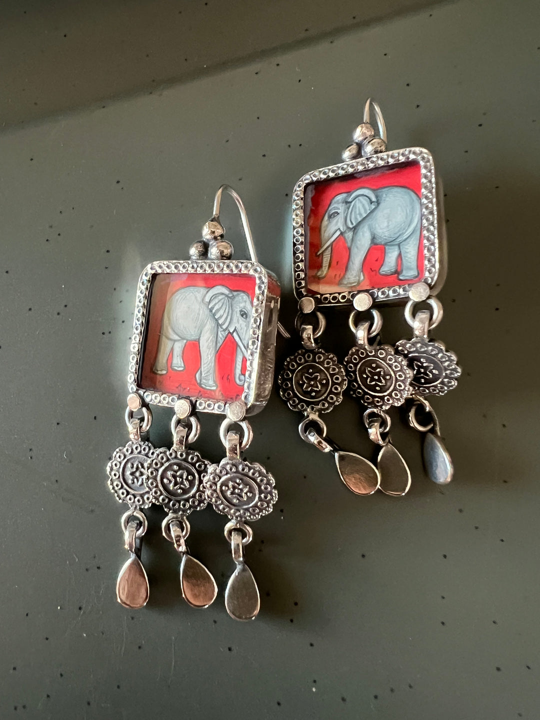 Beautiful Handpainted Elephant 925 Silver Earrings