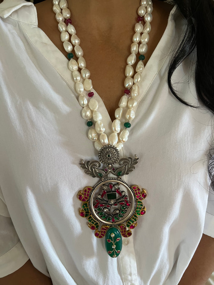 Jade Kundan Pure 925 Silver Pendant Necklace