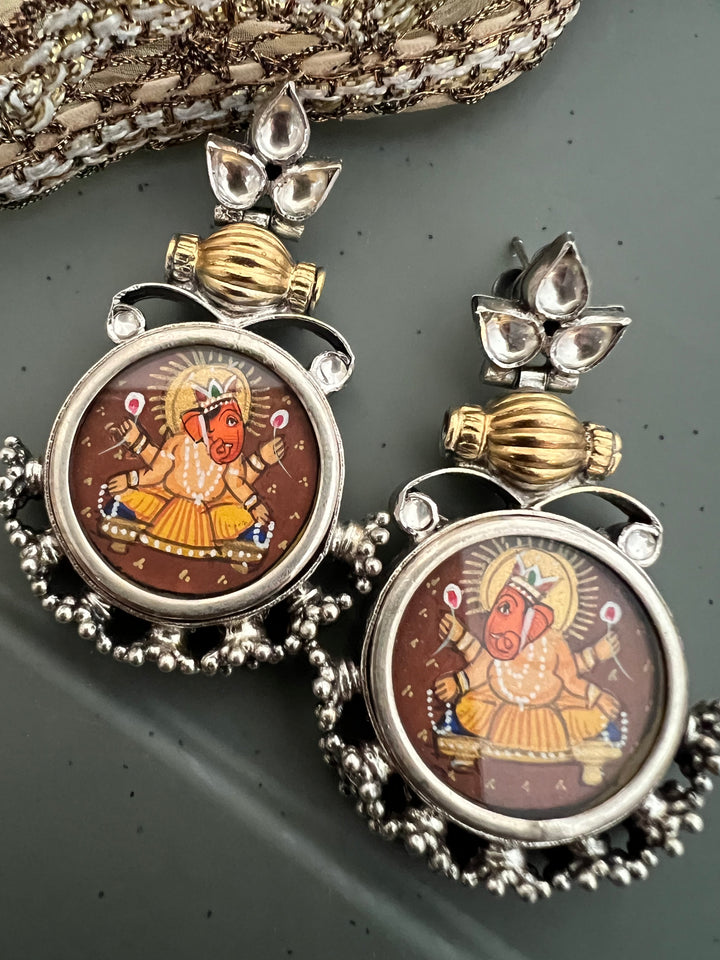 925 Silver Hand Painted Ganesha Earrings | SHIVKA