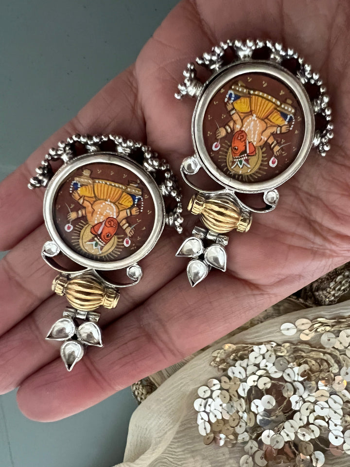 925 Silver Hand Painted Ganesha Earrings | SHIVKA