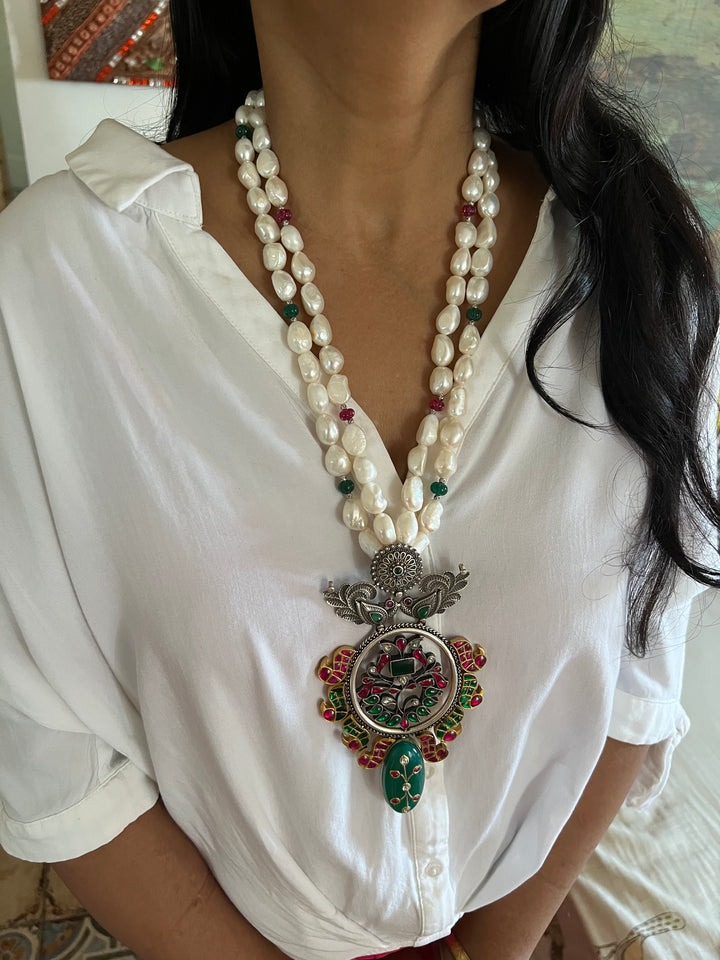 Jade Kundan Pure 925 Silver Pendant Necklace