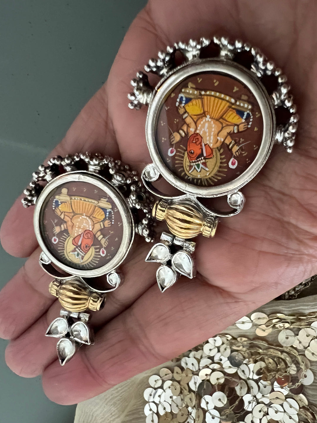 925 Silver Hand Painted Ganesha Earrings | SHIVKA
