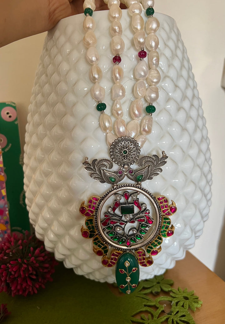 Jade Kundan Pure 925 Silver Pendant Necklace