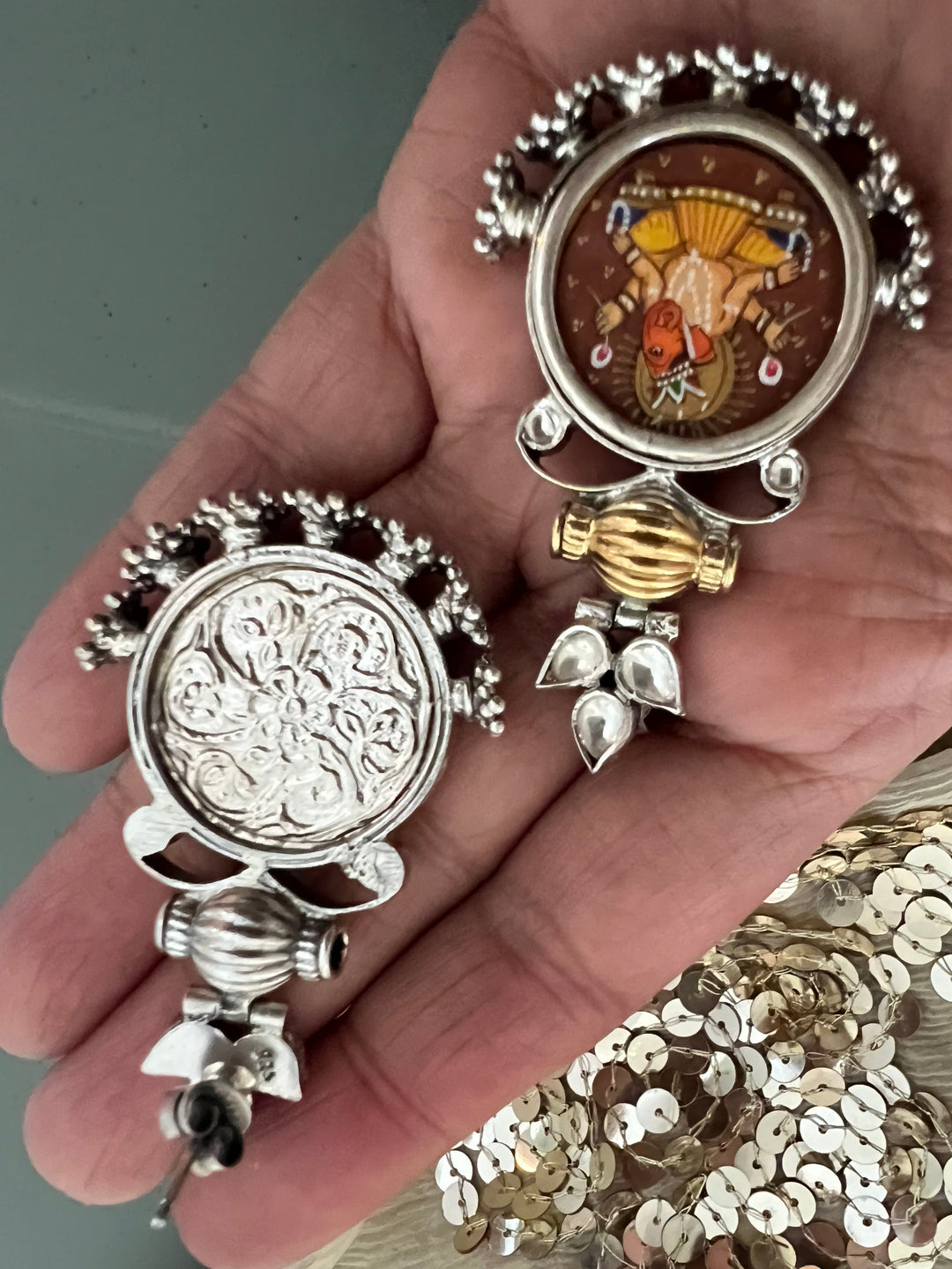 925 Silver Hand Painted Ganesha Earrings | SHIVKA