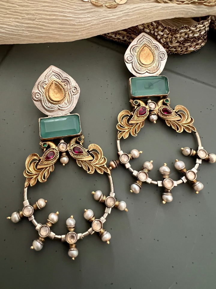 925 Silver Twin Peacock Earrings | SHIVKA